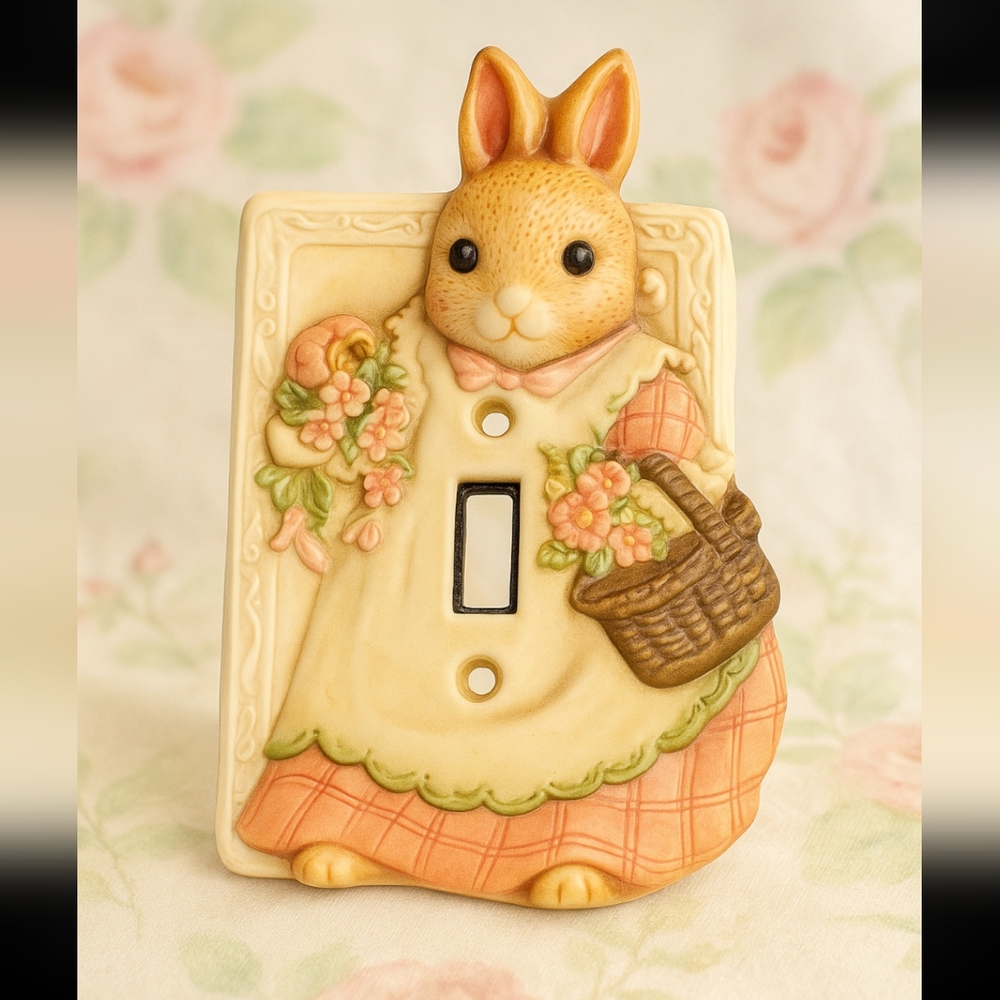 Vintage "Takakashi" San Francisco Bunny Rabbit Ceramic Light Switch Cover